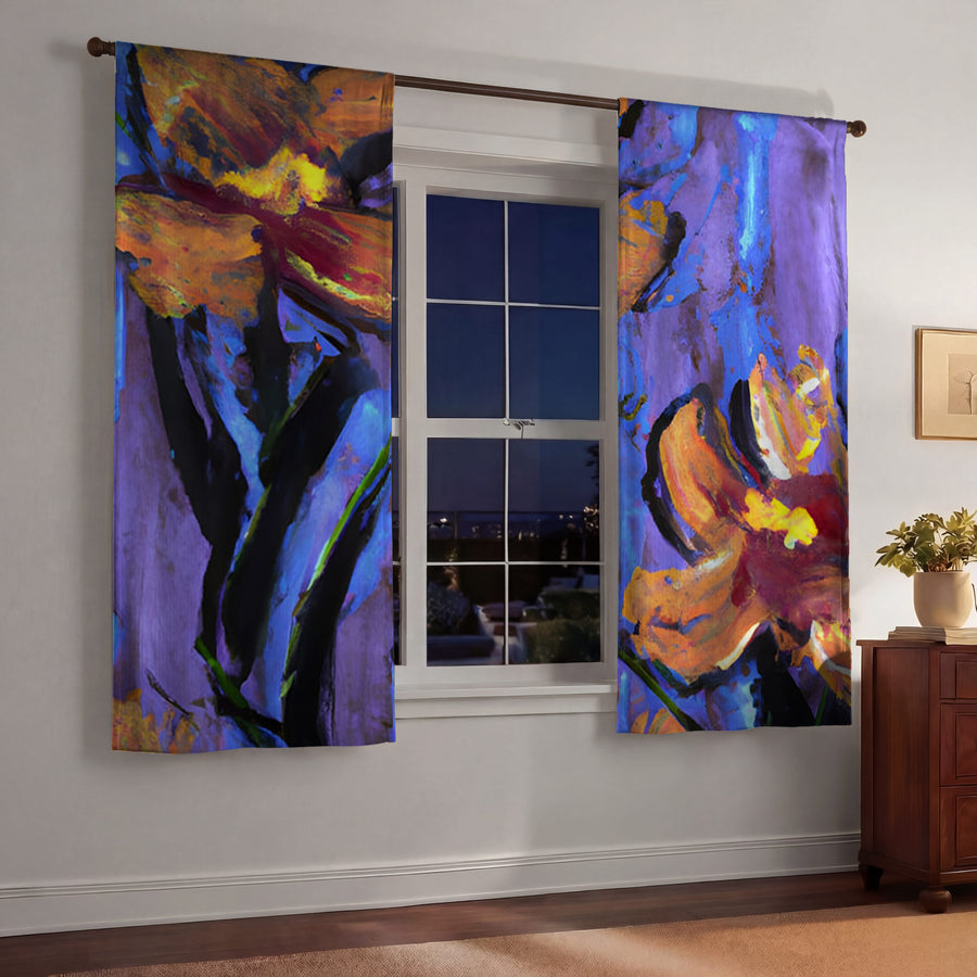 Purple and Orange Floral Expression Artwork Window Curtain