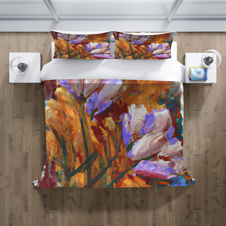 Orange and Purple Floral Garden Artwork Duvet Cover