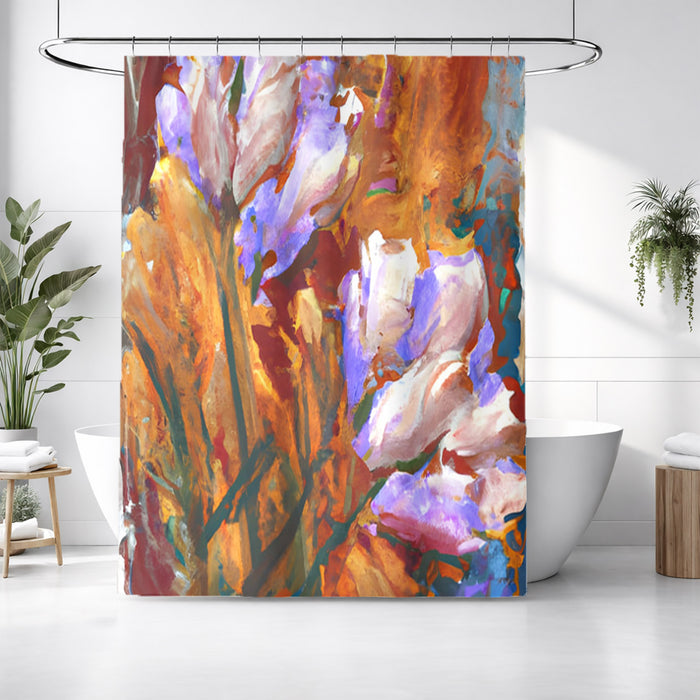 Orange and Purple Floral Garden Artwork Shower Curtain