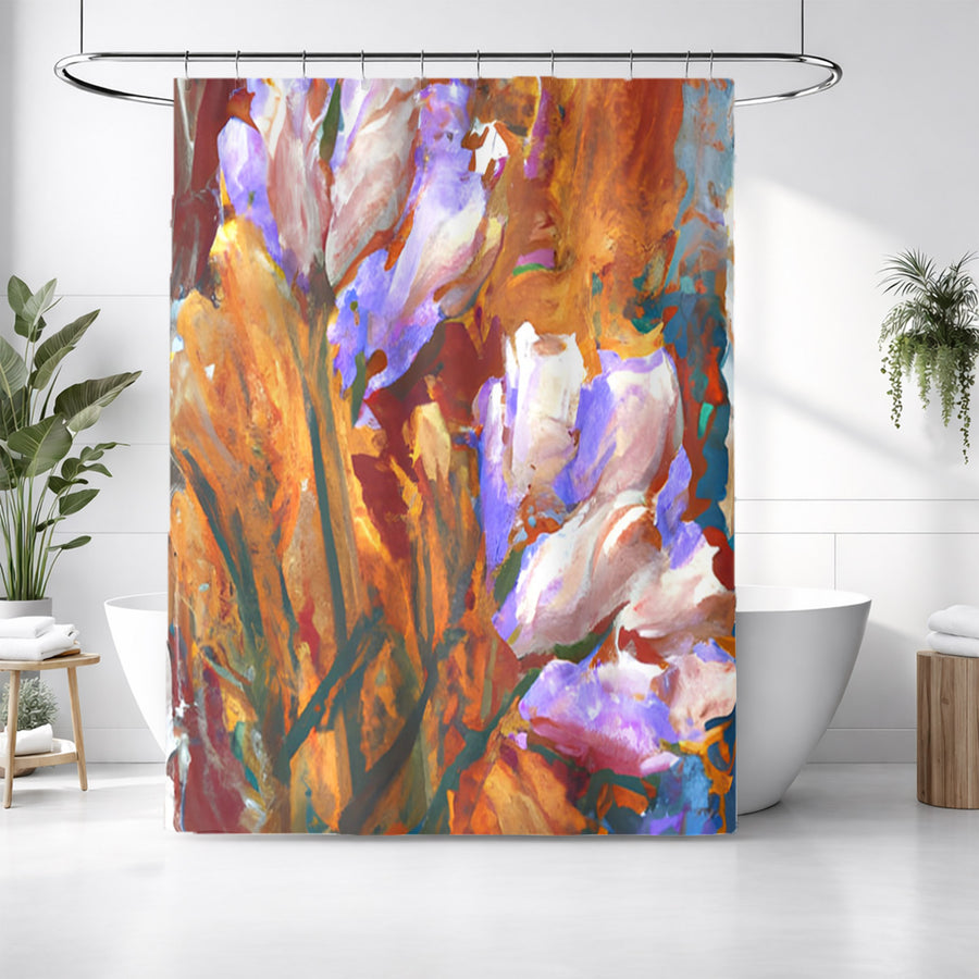 Orange and Purple Floral Garden Artwork Shower Curtain