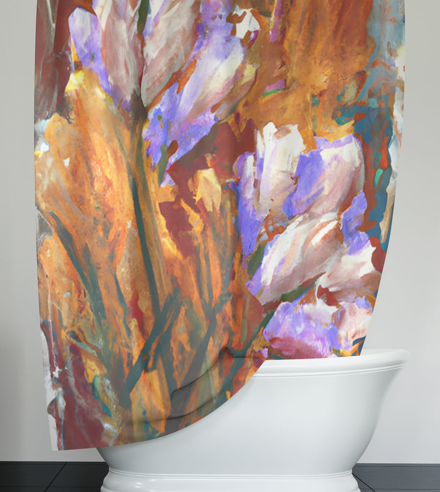 Orange and Purple Floral Garden Artwork Shower Curtain