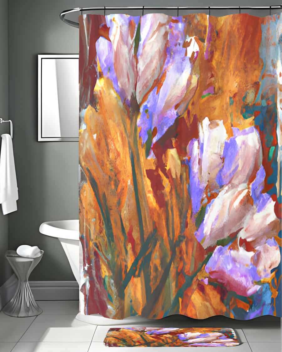 Orange and Purple Floral Garden Artwork Shower Curtain