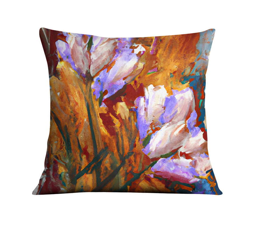 Orange and Purple Floral Garden Artwork Throw Pillow Cover