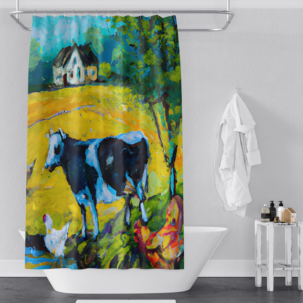 Watercolor Shower Curtain - Barnyard Morning on the Farm - Deja Blue Studios