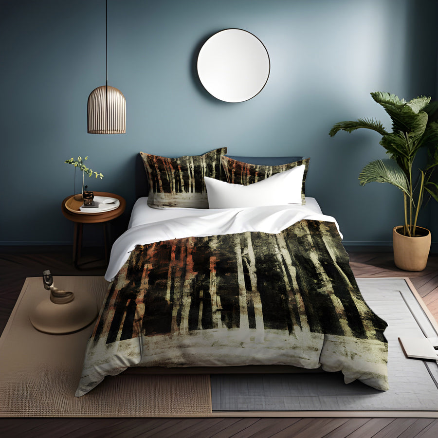 Beige Winter Forest Landscape Artwork Duvet Cover