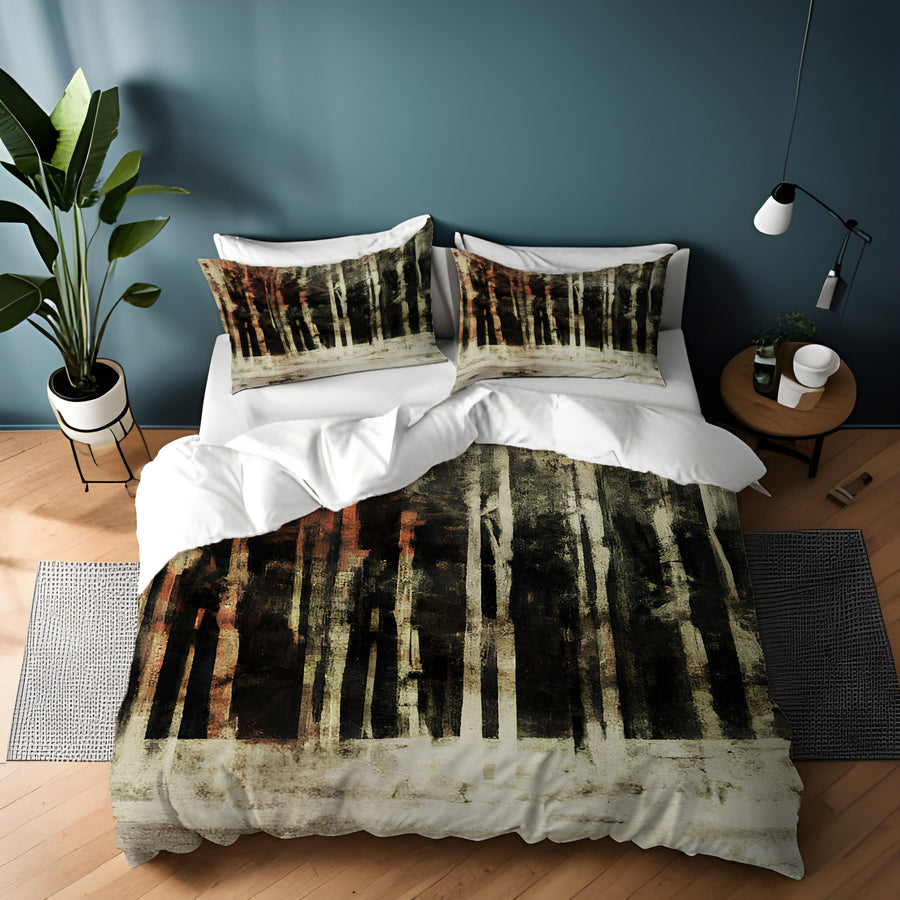 Beige Winter Forest Landscape Artwork Duvet Cover