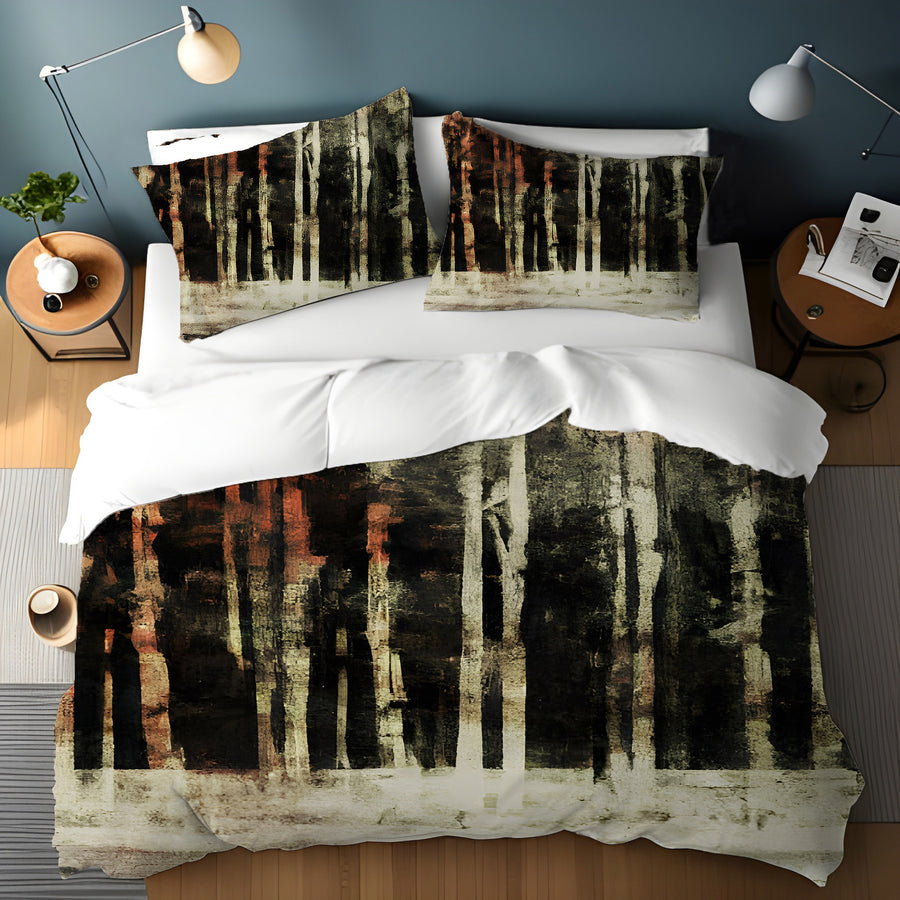Beige Winter Forest Landscape Artwork Duvet Cover