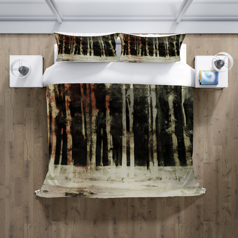 Beige Winter Forest Landscape Artwork Duvet Cover