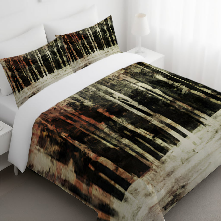 Beige Winter Forest Landscape Artwork Duvet Cover