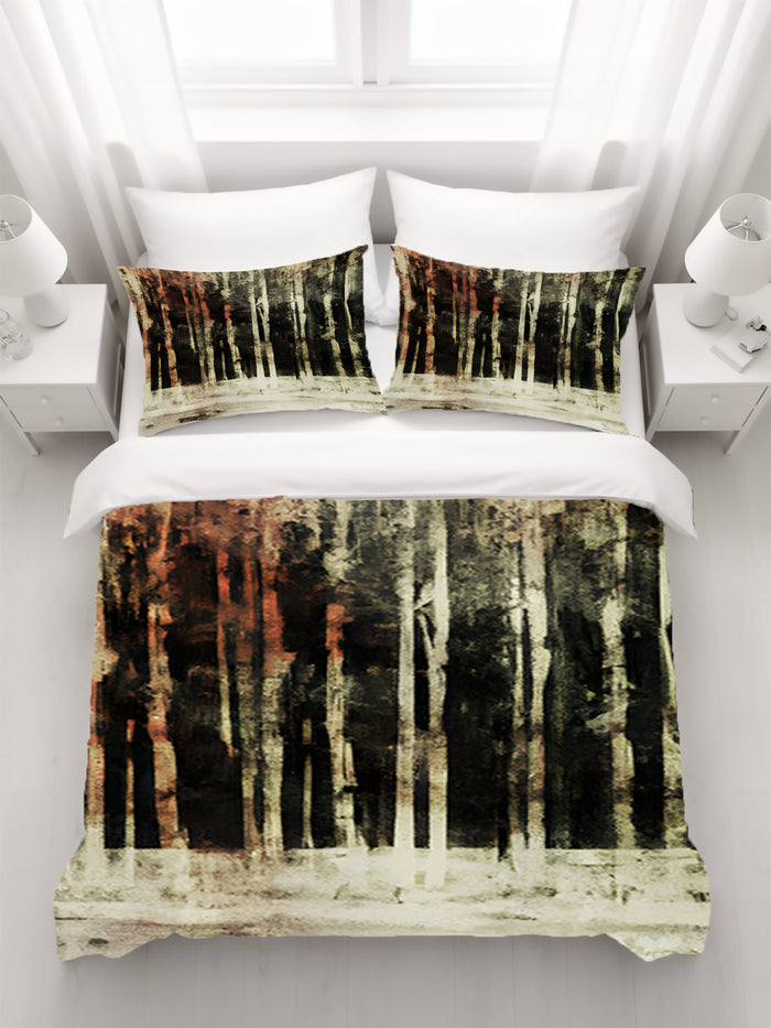 Beige Winter Forest Landscape Artwork Duvet Cover