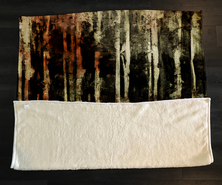 Beige Winter Forest Landscape Artwork Fleece Sherpa Blanket