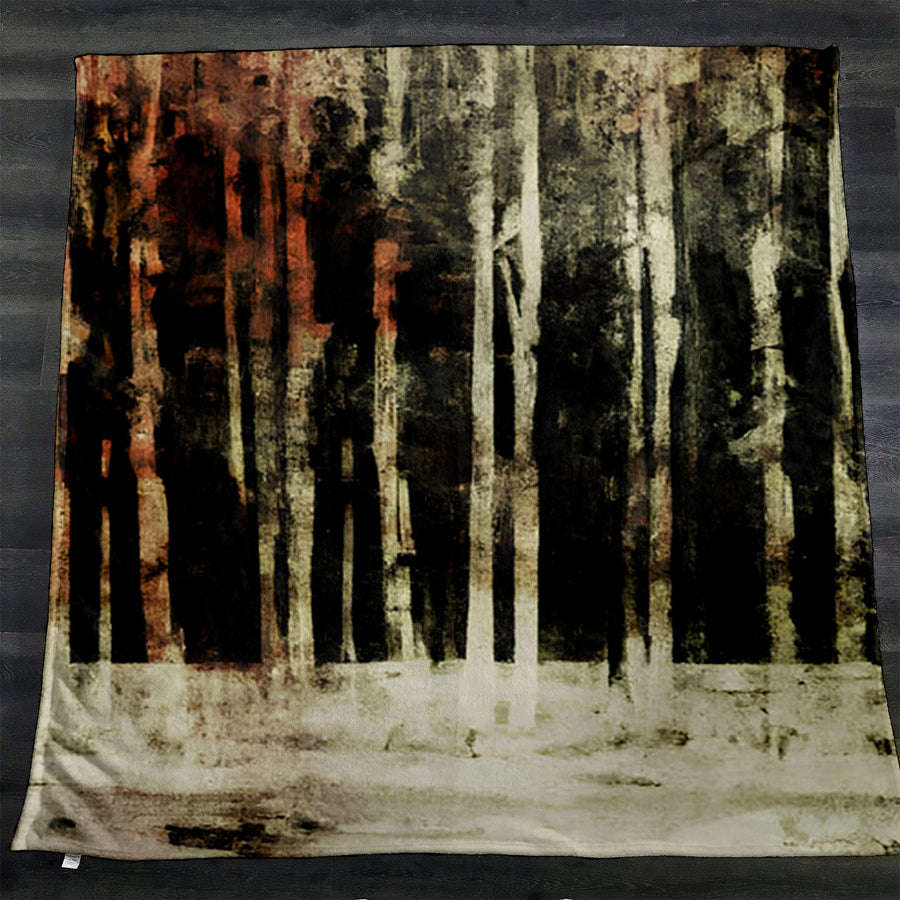 Beige Winter Forest Landscape Artwork Fleece Sherpa Blanket