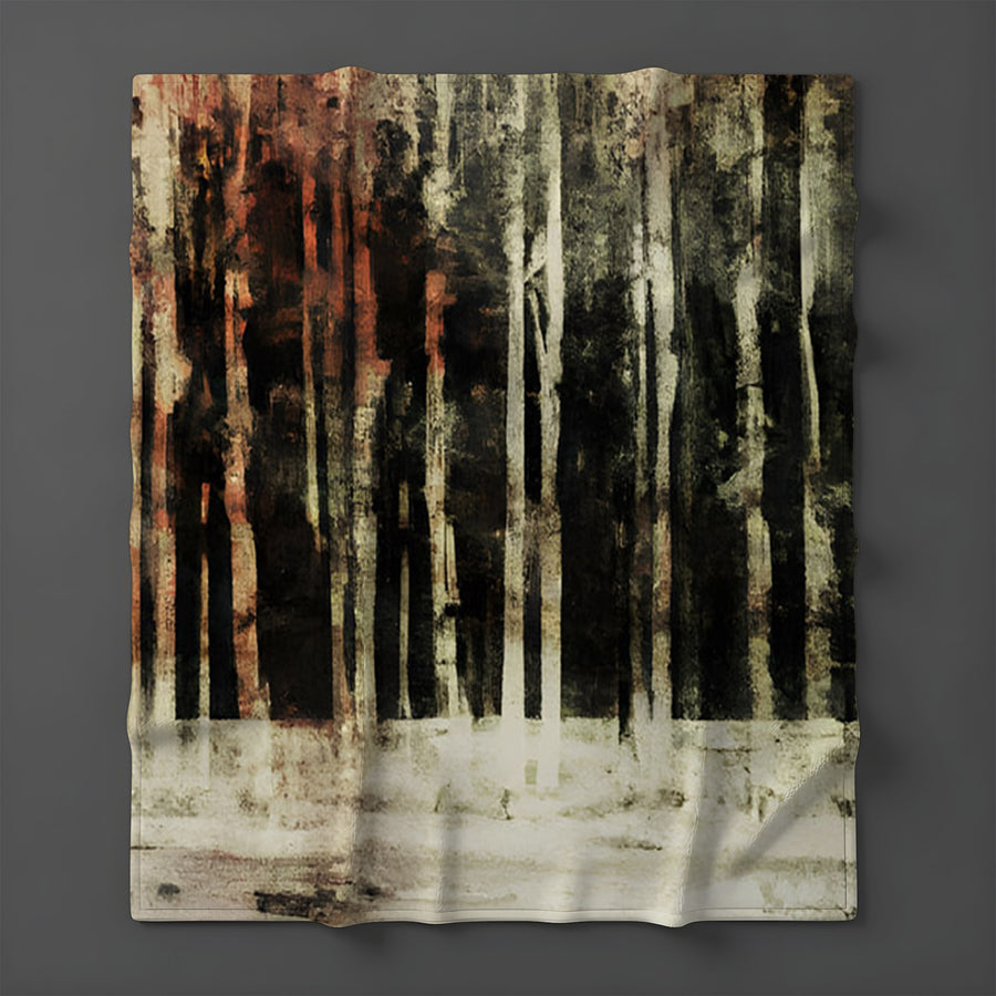 Beige Winter Forest Landscape Artwork Fleece Sherpa Blanket
