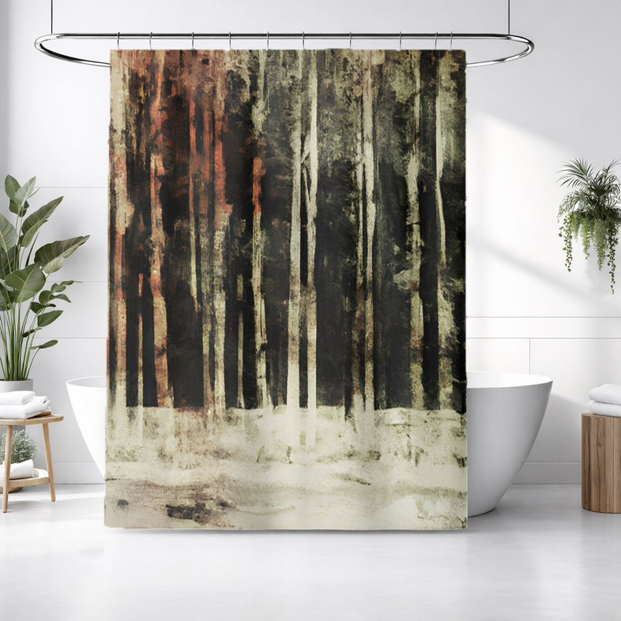 Beige Winter Forest Landscape Artwork Shower Curtain