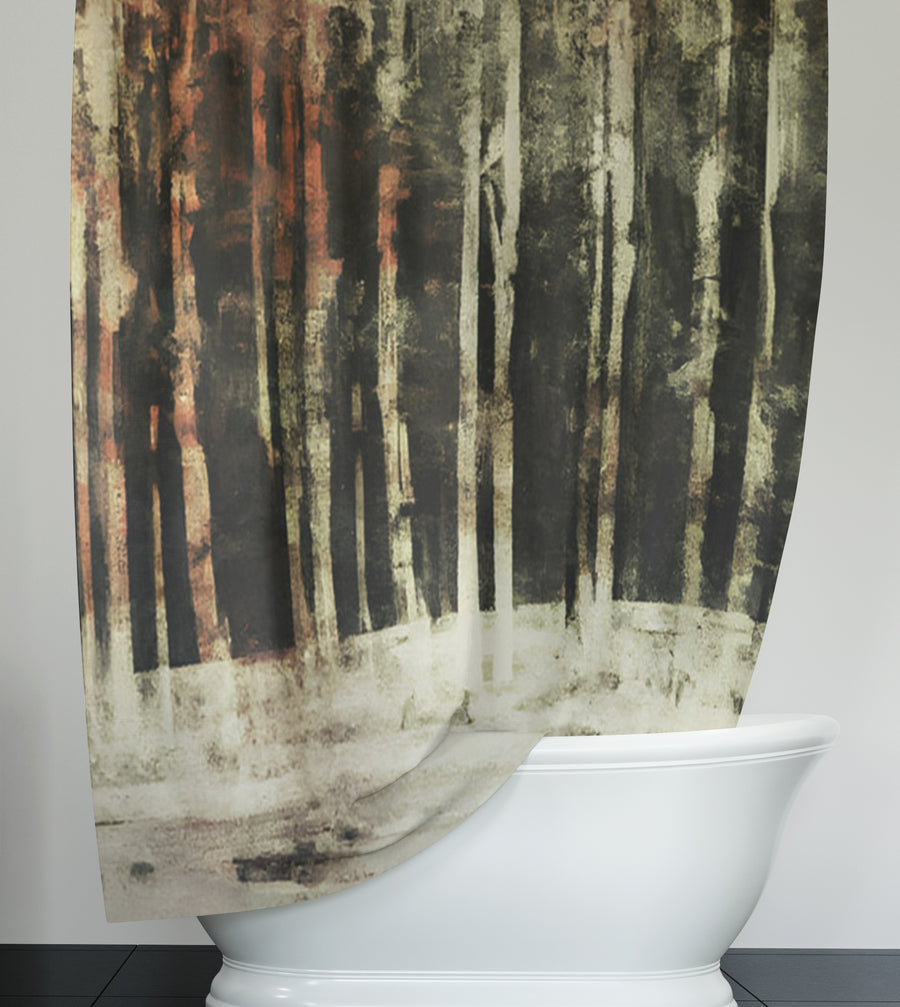 Beige Winter Forest Landscape Artwork Shower Curtain