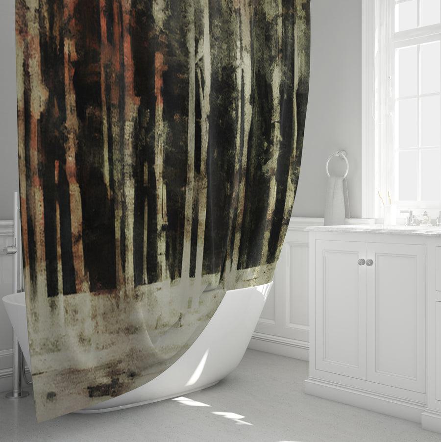 Beige Winter Forest Landscape Artwork Shower Curtain