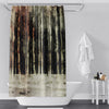Abstract Shower Curtain - Rustic Dark Color Striped Forest - Deja Blue Studios