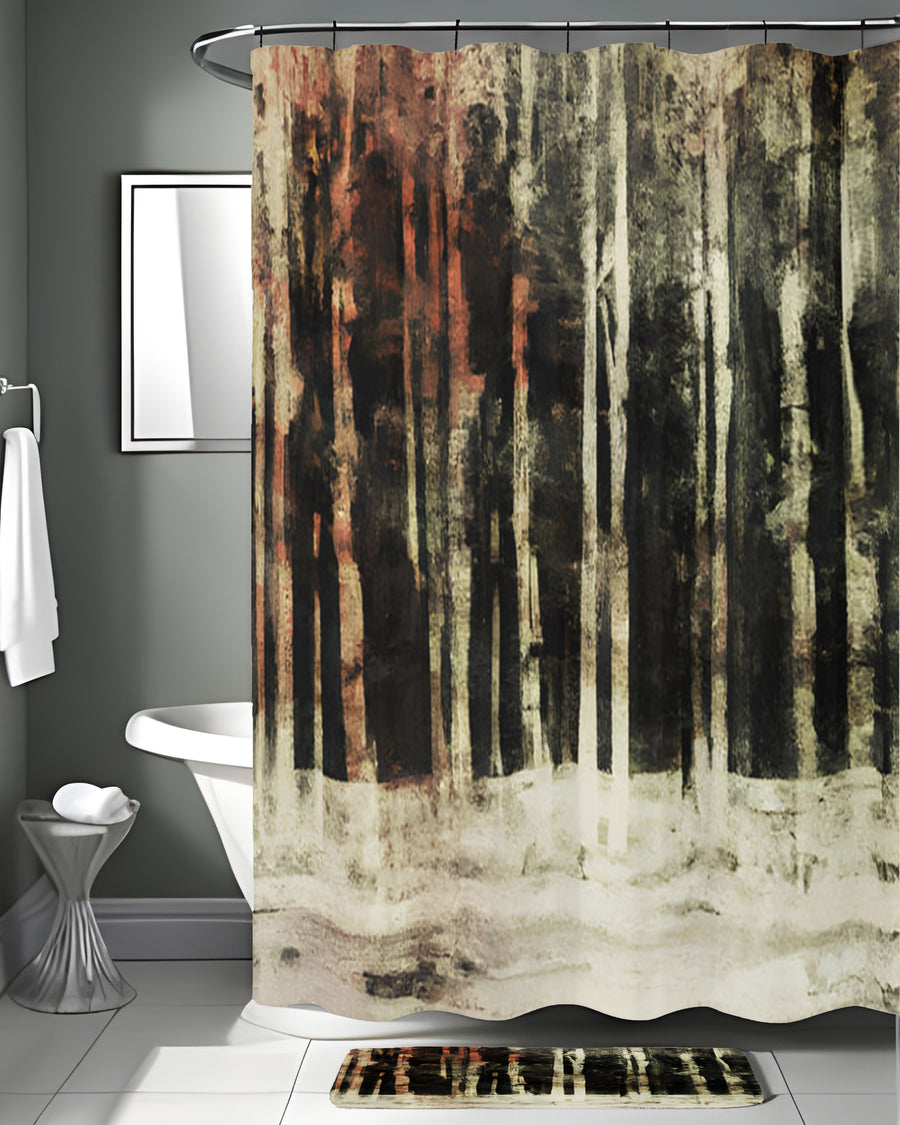 Beige Winter Forest Landscape Artwork Shower Curtain