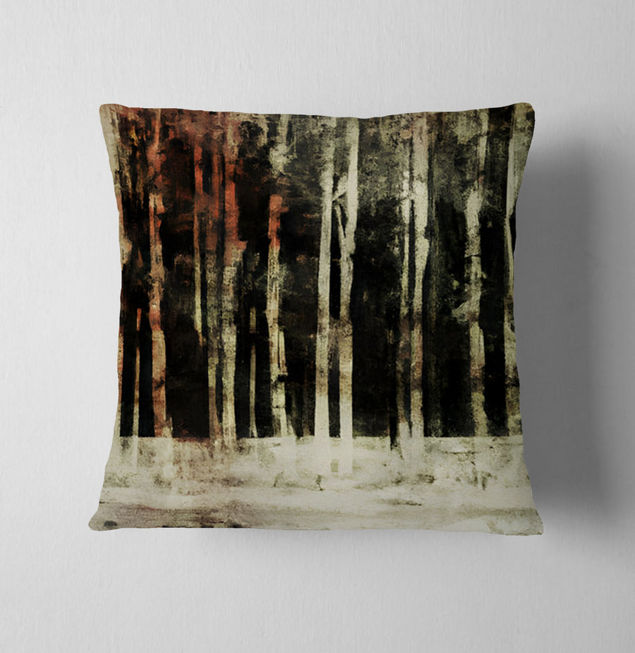 Beige Winter Forest Landscape Artwork Throw Pillow Cover
