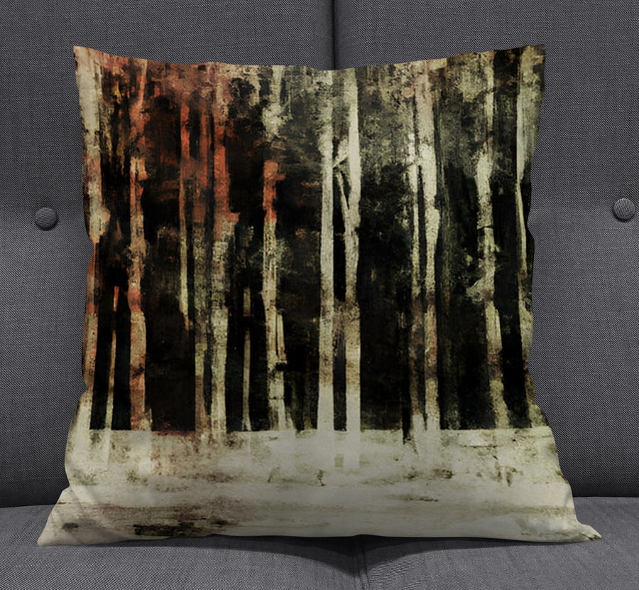 Beige Winter Forest Landscape Artwork Throw Pillow Cover