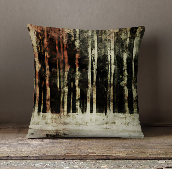 Beige Winter Forest Landscape Artwork Throw Pillow Cover