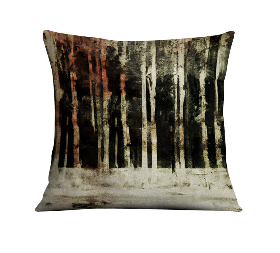 Beige Winter Forest Landscape Artwork Throw Pillow Cover