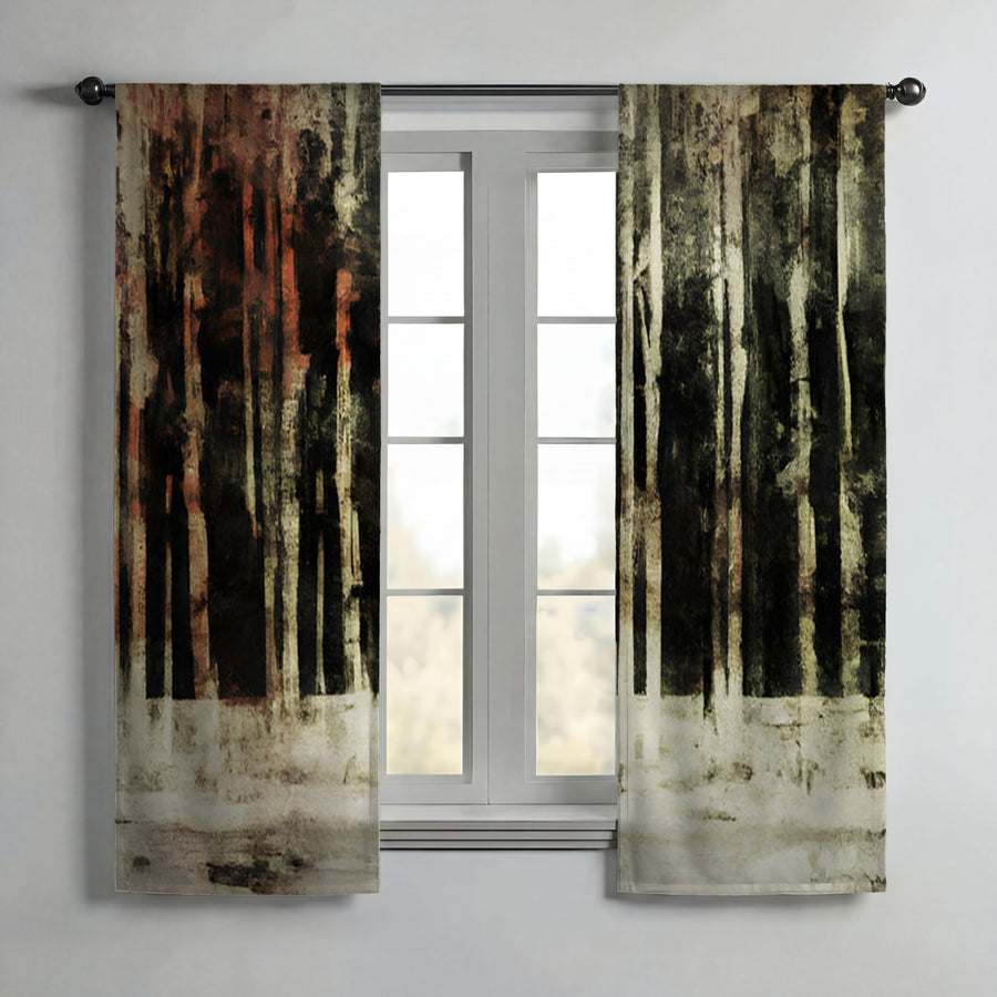 Beige Winter Forest Landscape Artwork Window Curtains