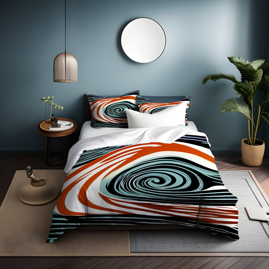 Orange and Black Spiral Abstract Pattern Duvet Cover