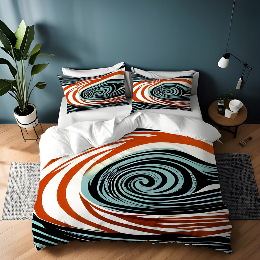 Orange and Black Spiral Abstract Pattern Duvet Cover
