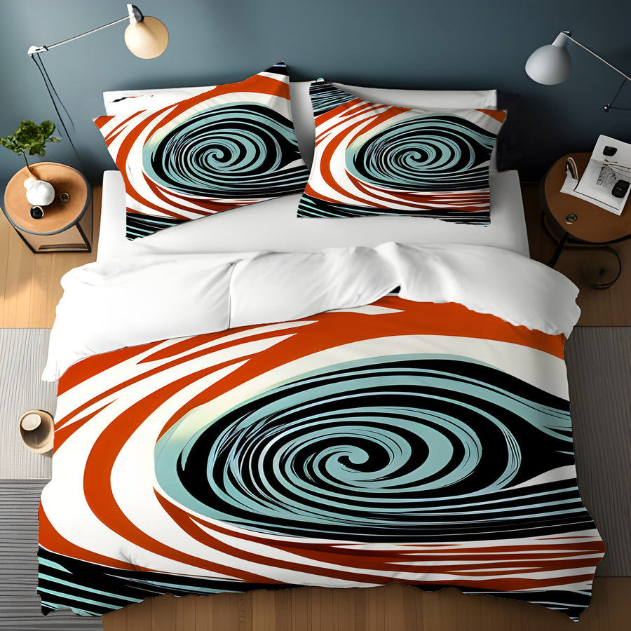 Orange and Black Spiral Abstract Pattern Duvet Cover