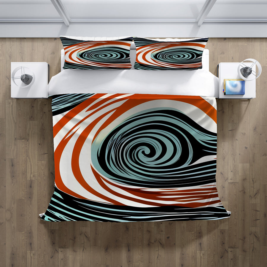 Orange and Black Spiral Abstract Pattern Duvet Cover