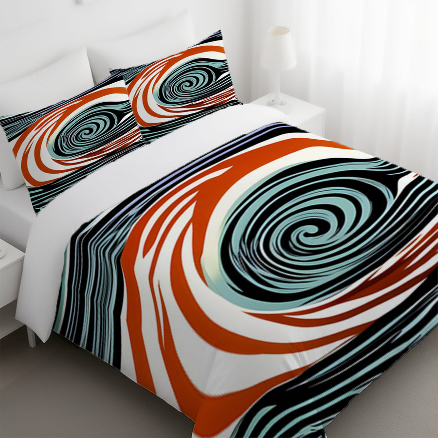 Orange and Black Spiral Abstract Pattern Duvet Cover