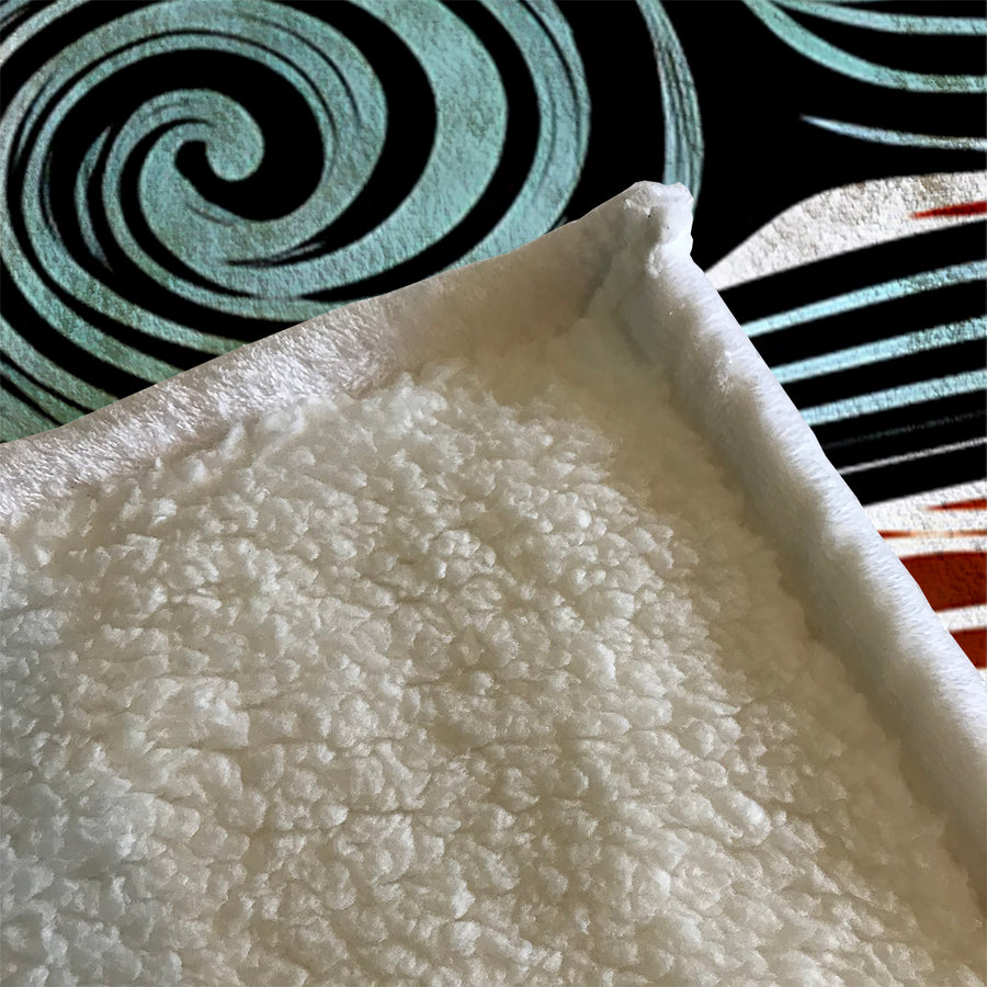 Orange and Black Spiral Abstract Pattern Fleece Sherpa Blanket