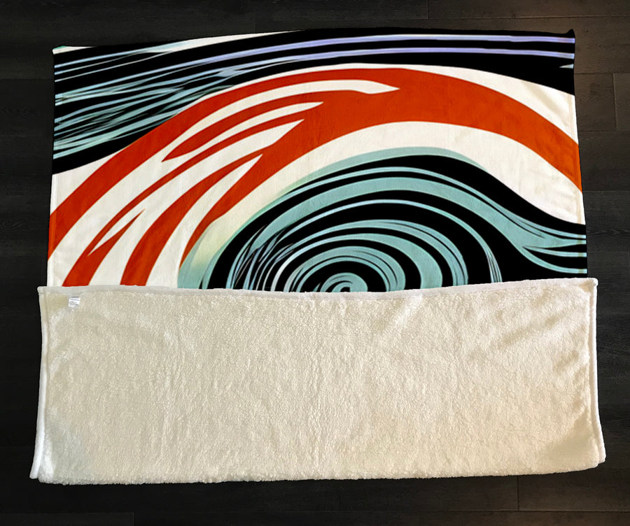 Orange and Black Spiral Abstract Pattern Fleece Sherpa Blanket