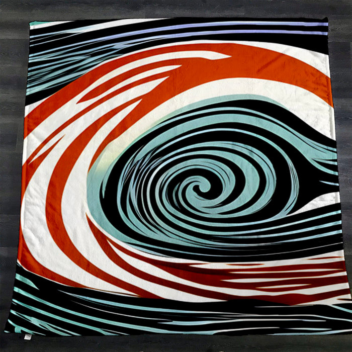 Orange and Black Spiral Abstract Pattern Fleece Sherpa Blanket