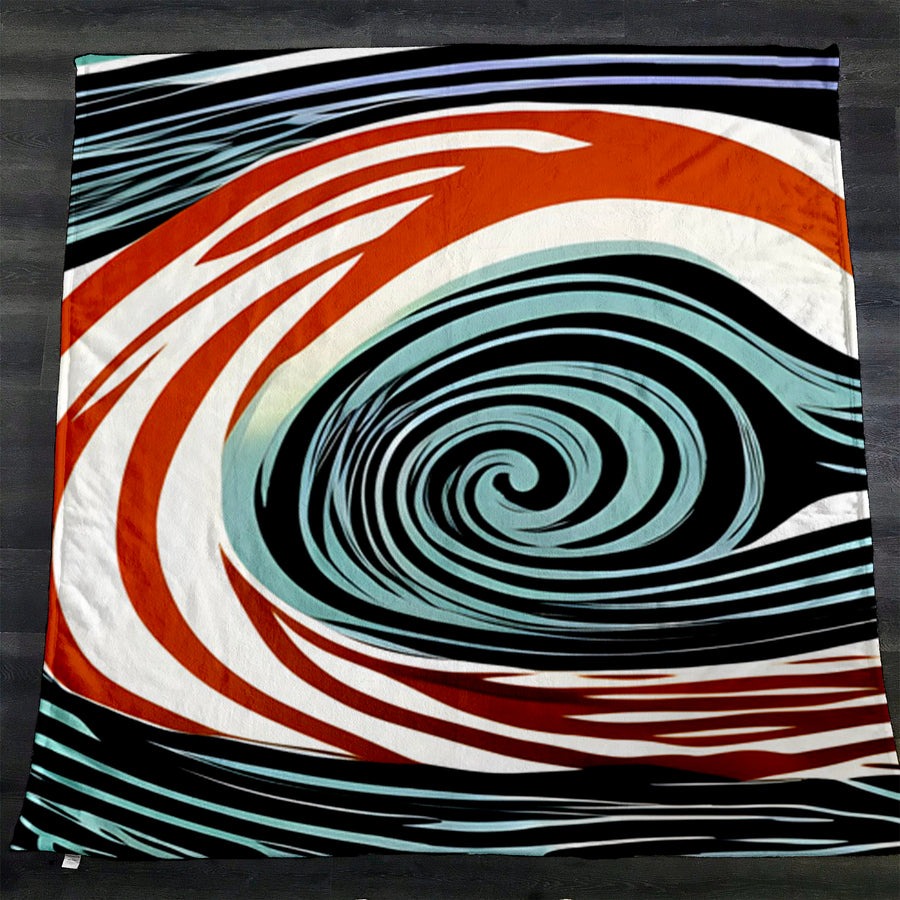 Orange and Black Spiral Abstract Pattern Fleece Sherpa Blanket