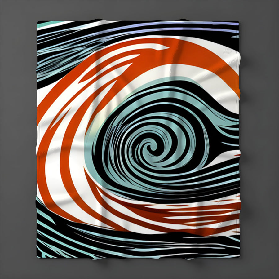 Orange and Black Spiral Abstract Pattern Fleece Sherpa Blanket