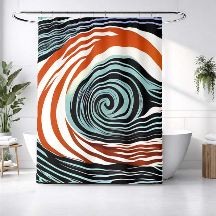 Orange and Black Spiral Abstract Pattern Shower Curtain