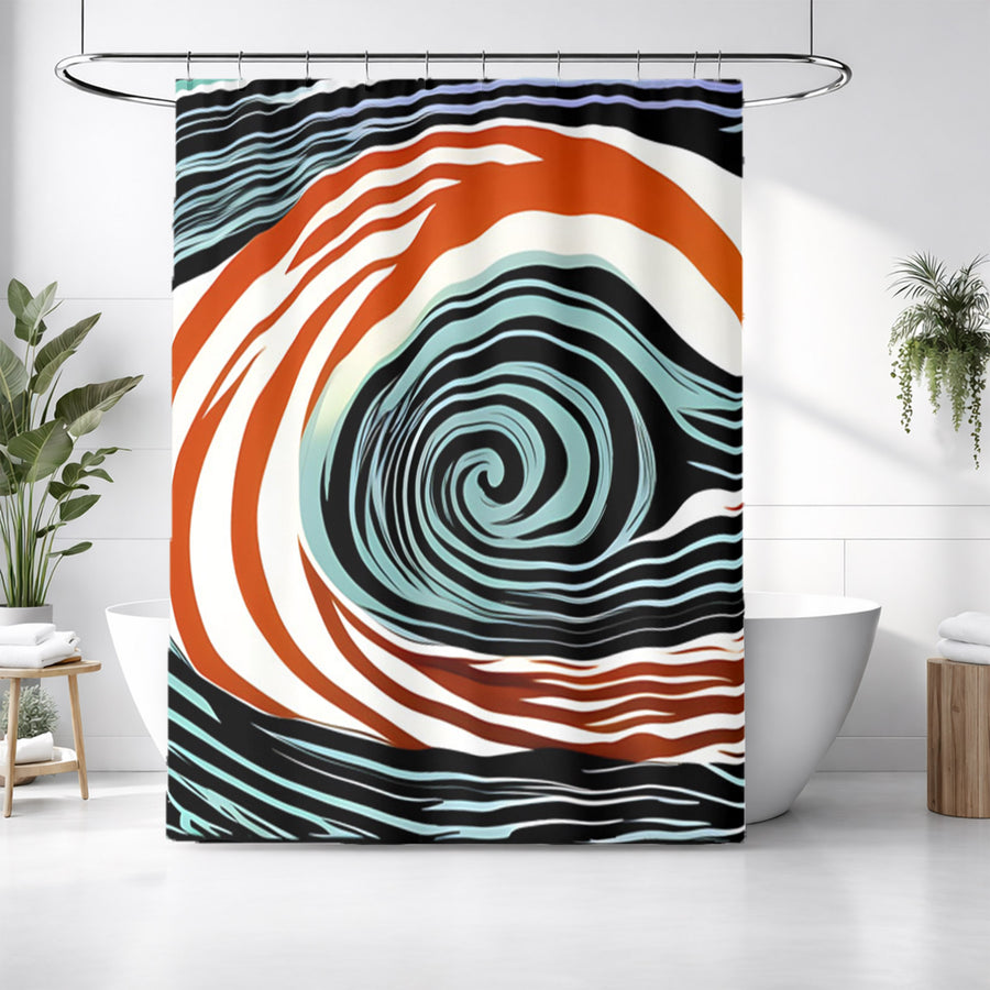 Orange and Black Spiral Abstract Pattern Shower Curtain