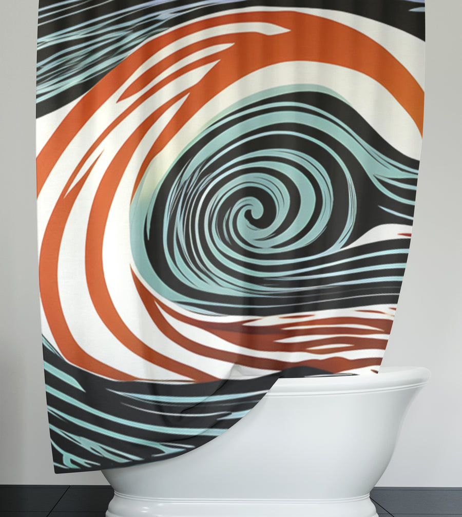Orange and Black Spiral Abstract Pattern Shower Curtain