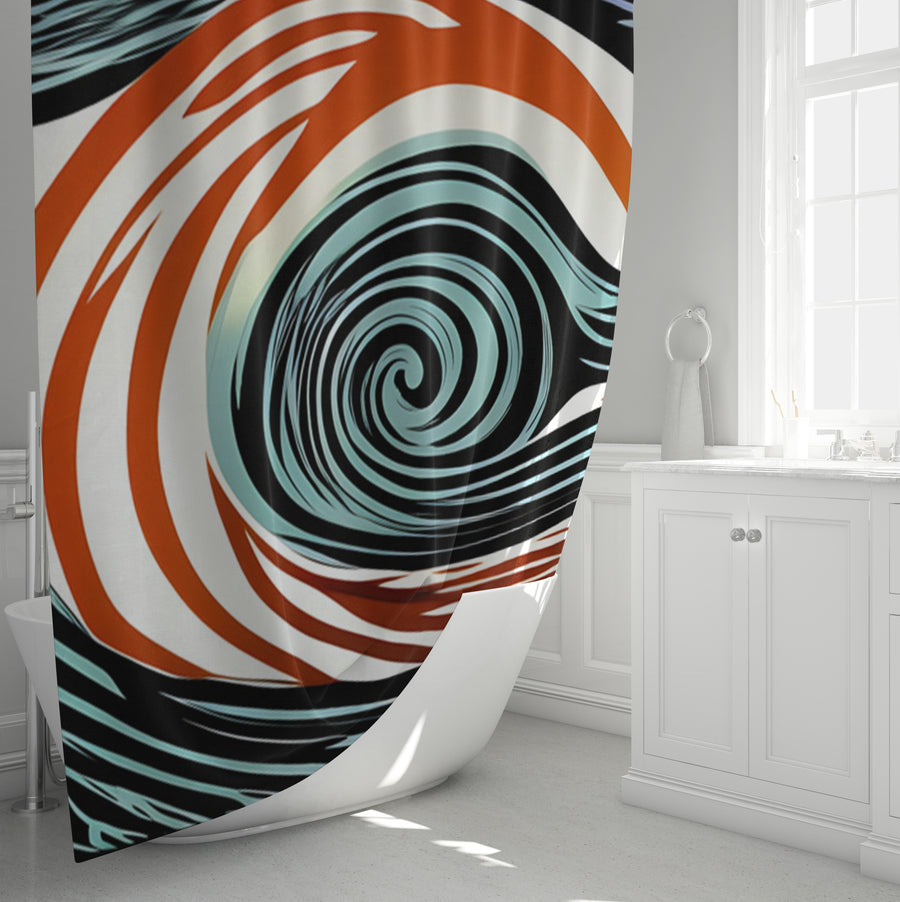 Orange and Black Spiral Abstract Pattern Shower Curtain