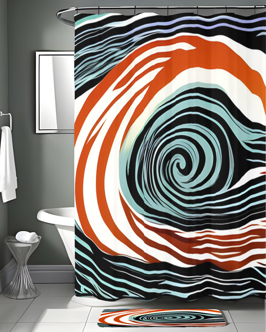 Orange and Black Spiral Abstract Pattern Shower Curtain