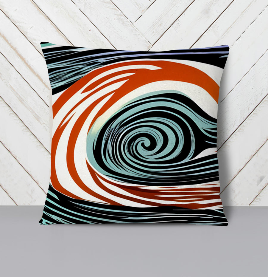 Orange and Black Spiral Abstract Pattern Throw Pillow Cover