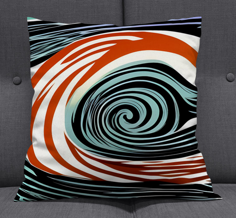 Orange and Black Spiral Abstract Pattern Throw Pillow Cover