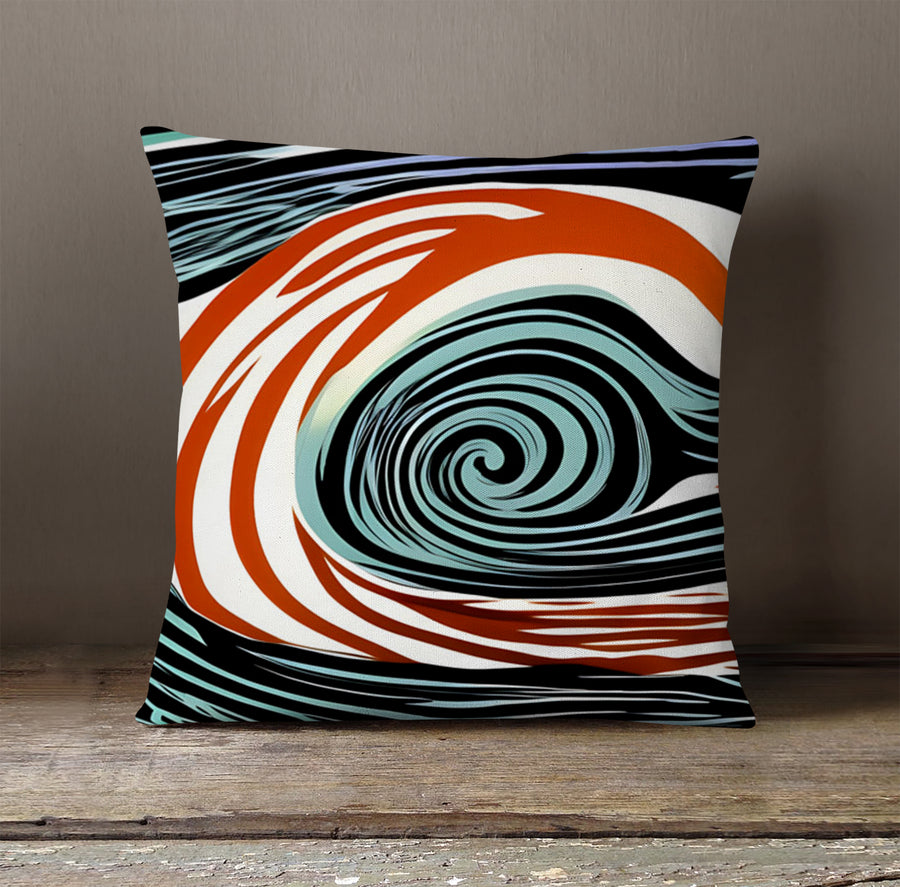 Orange and Black Spiral Abstract Pattern Throw Pillow Cover