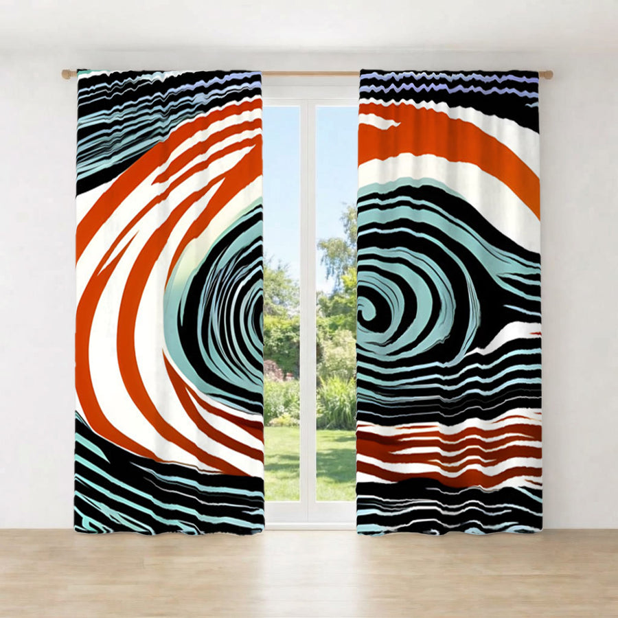 Orange and Black Spiral Abstract Pattern Window Curtains