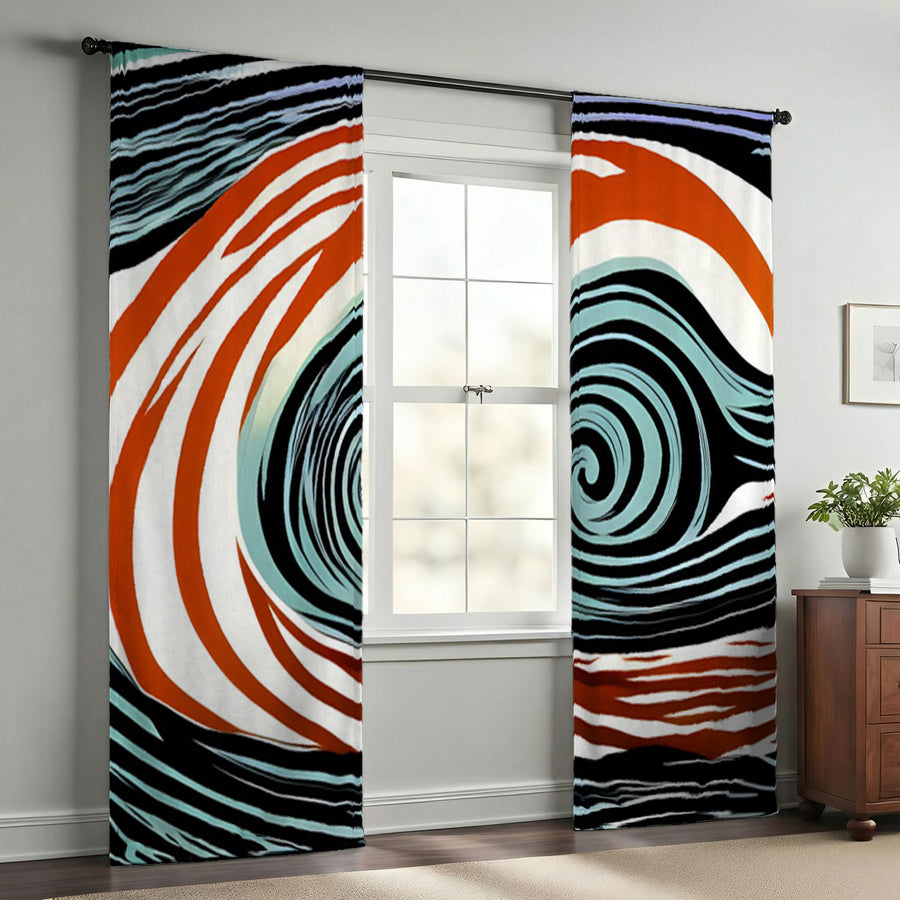 Orange and Black Spiral Abstract Pattern Window Curtains
