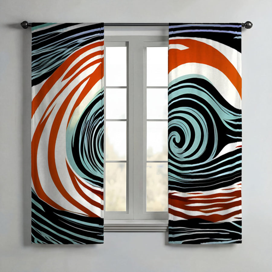 Orange and Black Spiral Abstract Pattern Window Curtains