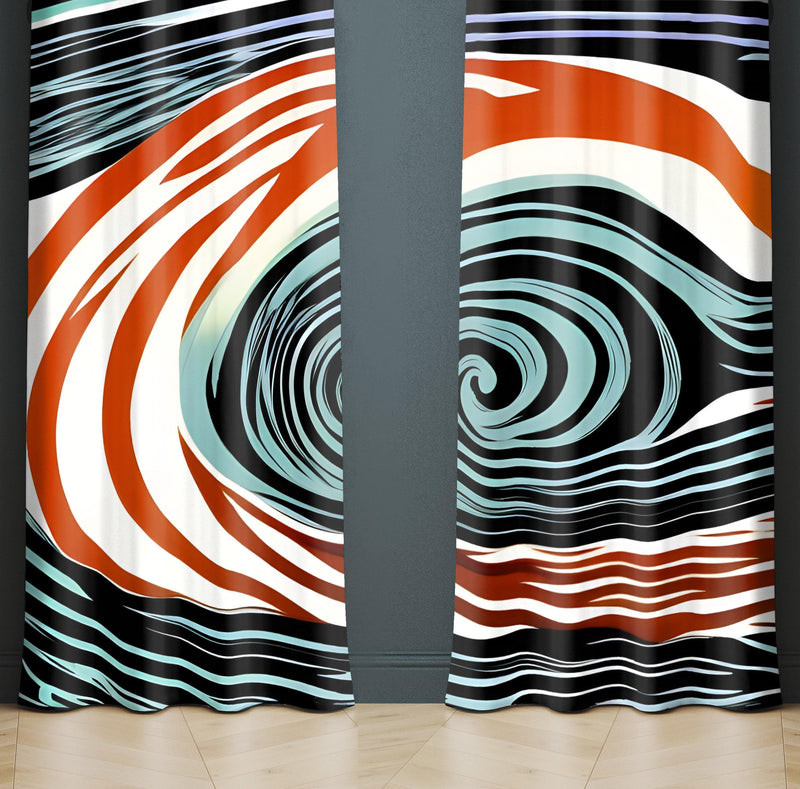 Abstract Window Curtains - Red, White and Blue Eye of the Storm - Deja Blue Studios