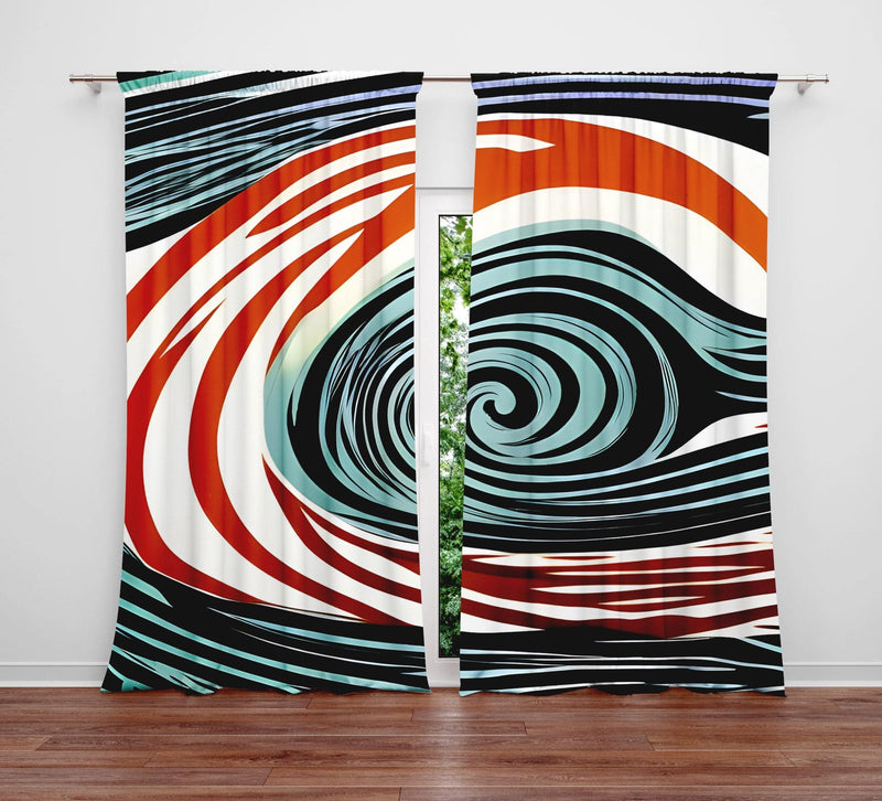 Abstract Window Curtains - Red, White and Blue Eye of the Storm - Deja Blue Studios